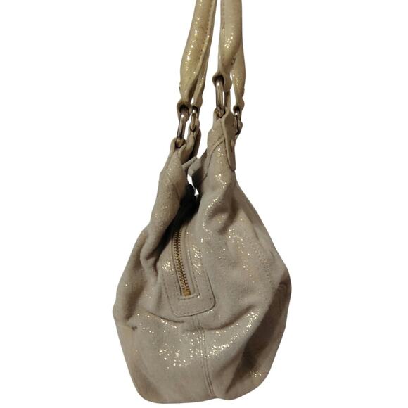 Suede Leather Metallic Cream Gold Speckled Calvin Klein Shoulder Bag Top Handle - Picture 5 of 10